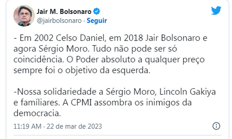 b570689cb89841f6f133e86b36960282 Sem provas, Bolsonaro vincula à "esquerda" plano para matar ex-ministro
