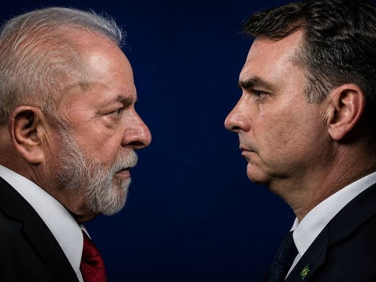 Lula e Flávio Bolsonaro em imagem relacionada à disputa presidencial